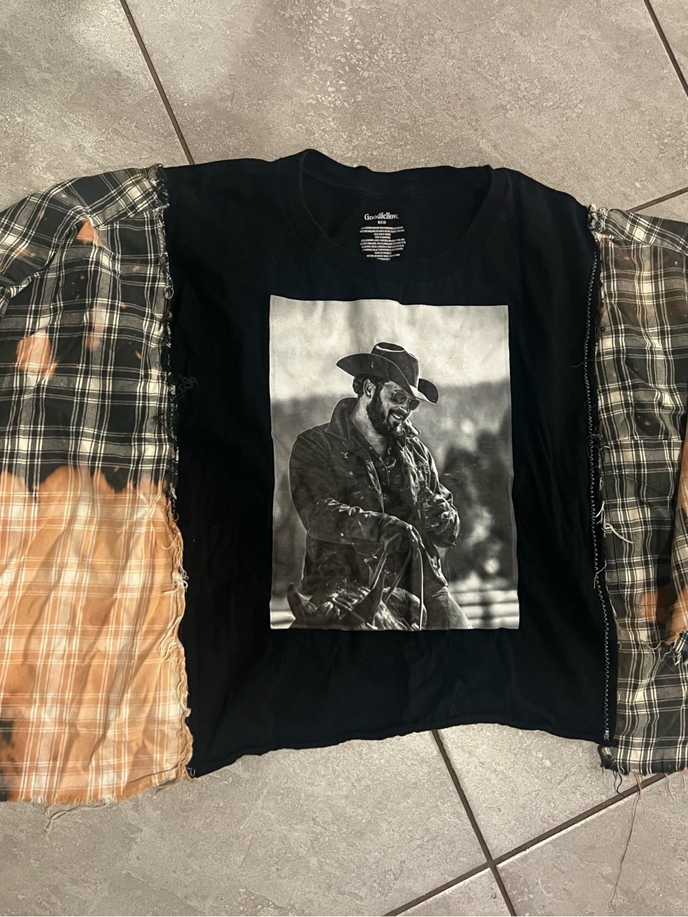Black Graphic Dutton ranch Shirt with Plaid Panels